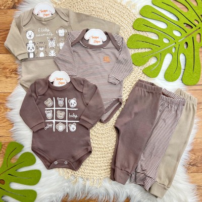  Kit 6 Peças - 6 Baby Animals - Marrom
